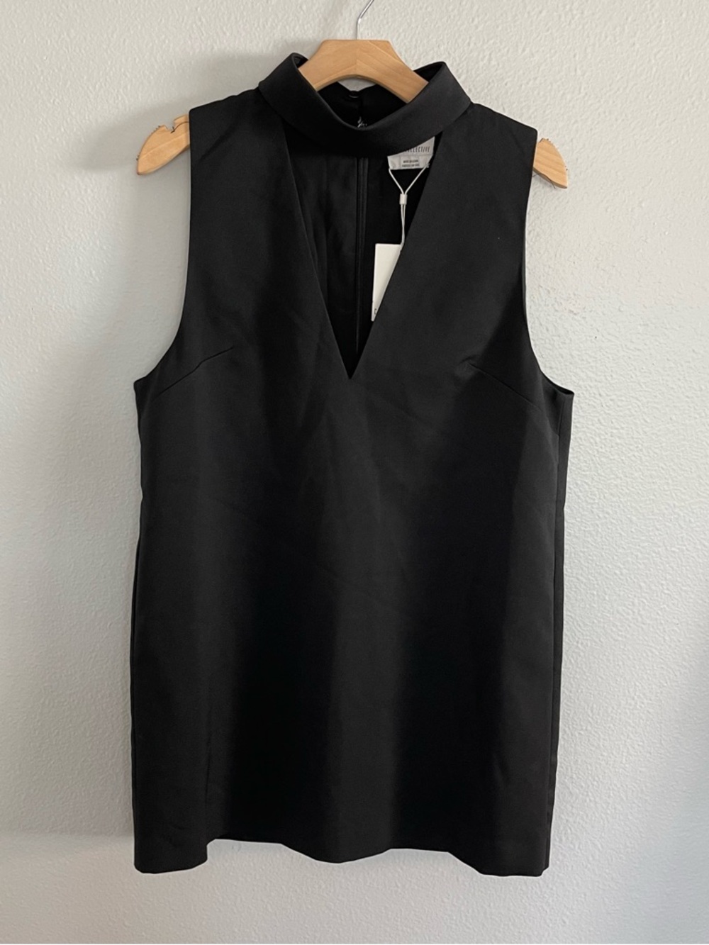 C/MEO Collective Black Sleeveless V-Neck Mini Dress with Funnel Collar